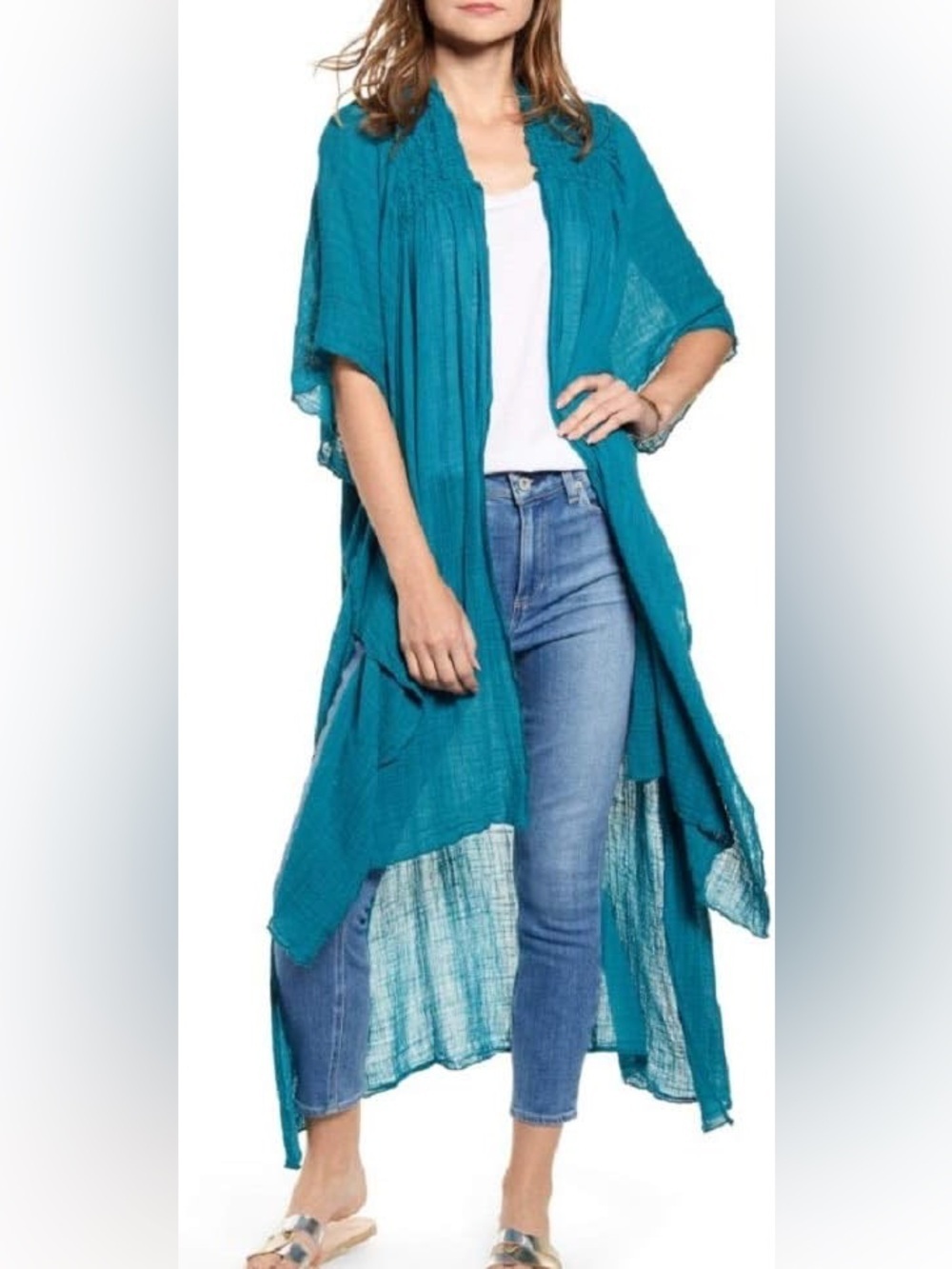 Free People FP One Angelica Kimono Teal Gauze Boho Duster XS/S